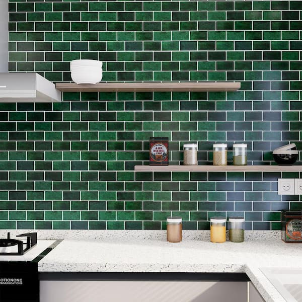 12 in. x 12 in. Vinyl Peel and Stick Backsplash Tile, Decorative Wall Tile Backsplash in Green (10 sq. ft. /10-Pack)
