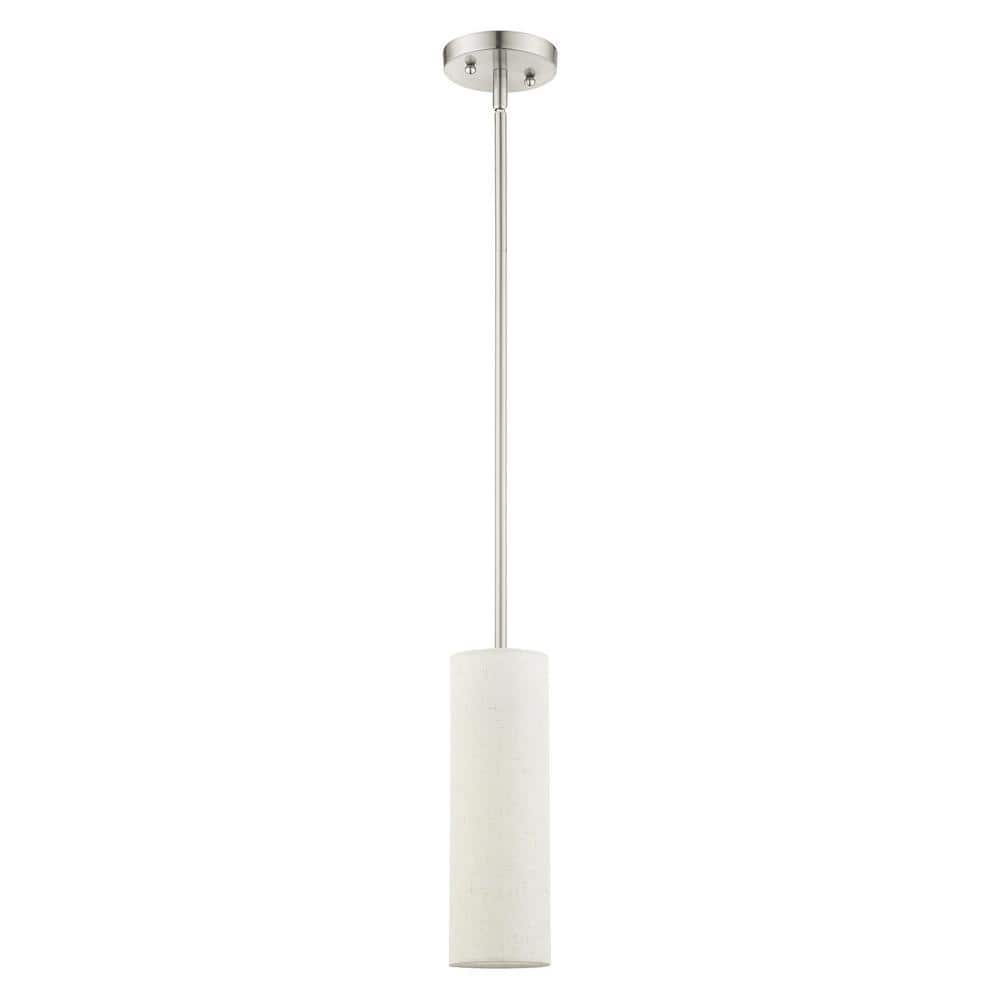 Contemporary Brushed Nickel Mini Pendant with Oatmeal Fabric Shade