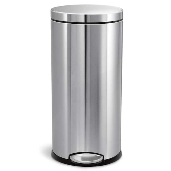 simplehuman 30L Round Step Kitchen Trash Can, Brushed Stainless