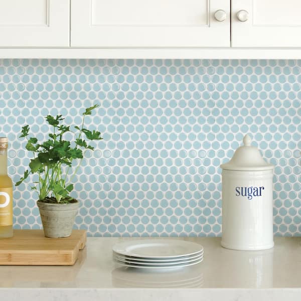 Penny 10 in. x 10 in. Blue Tile Peel and Stick Backsplash Tiles