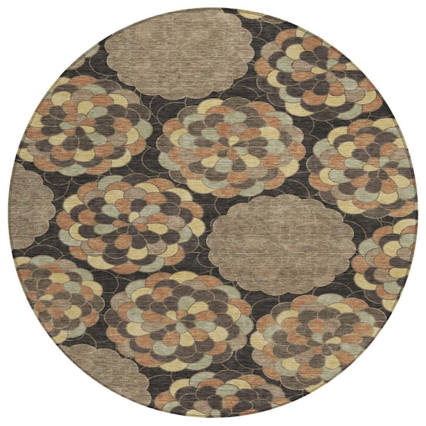 Chantille Machine Washable Indoor/Outdoor Abstract ACN2466 Brown 8 ft. x 8 ft. Round Rug