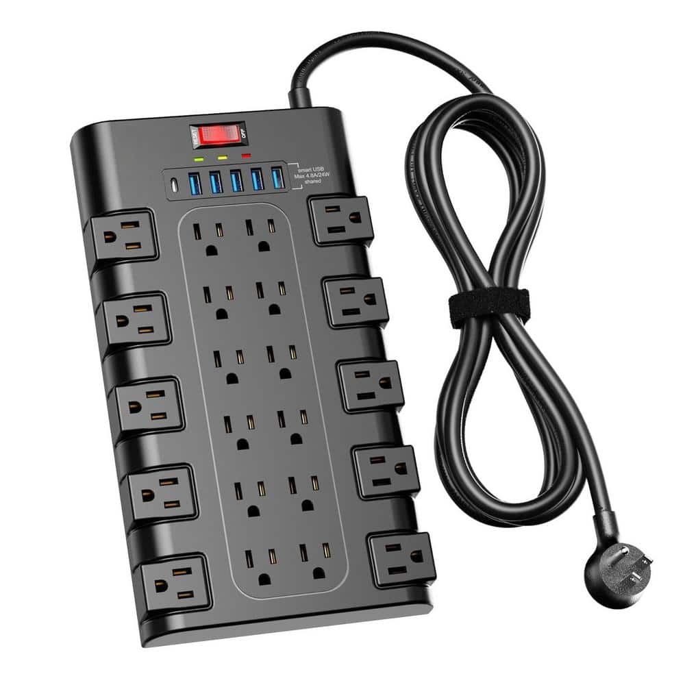 6.5 ft. 22-Outlet Power Strip Surge Protector 6 USB Charging Ports 1875W/15