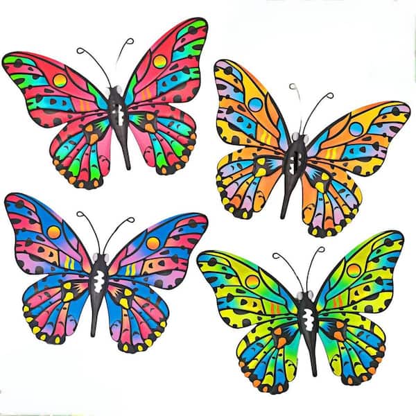 9.6 in. x 7.1 in. Metal Butterfly Outdoor Wall Sculpture (4 Pack) Butterfly-D