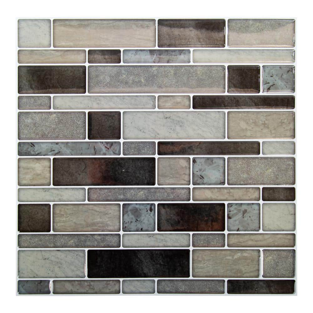 6-Pieces 10 in. x 10 in. Taupe Truu Design Self-Adhesive Peel and Stick Acc