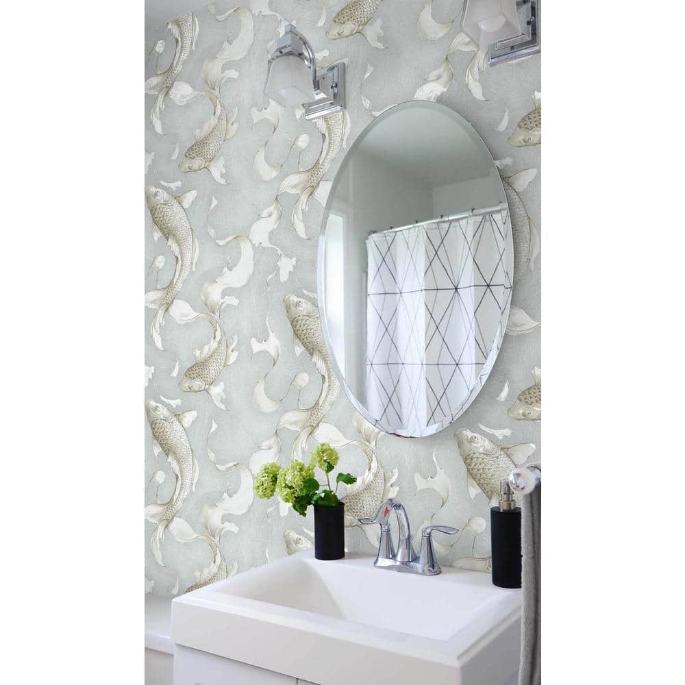 Metallic Grey Koi Fish Peel and Stick Vinyl Wallpaper