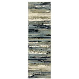 Sienna Blue/Green 2 ft. x 8 ft. Modern Abstract Stripe Polypropylene Indoor Runner Area Rug