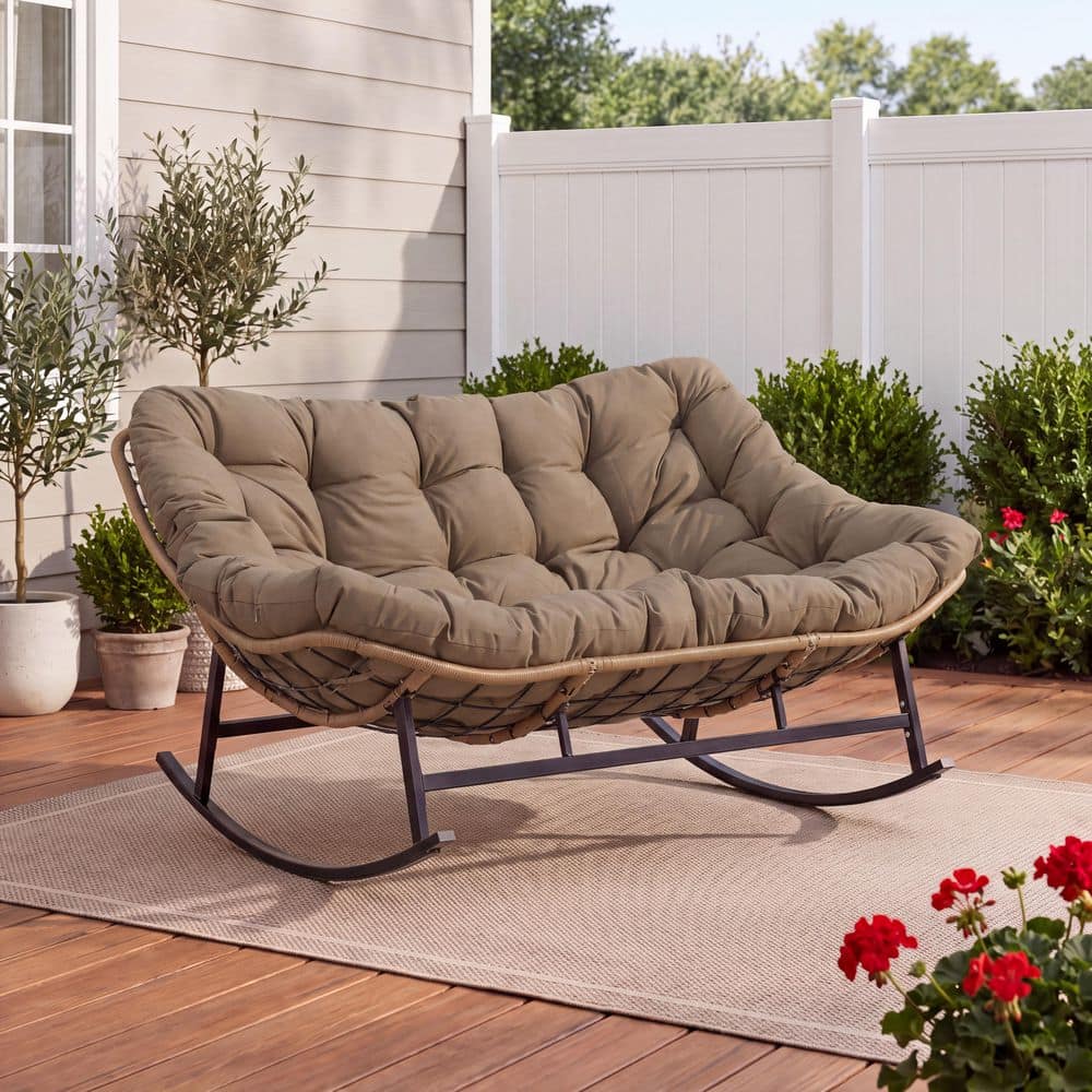 brunt ROCKING ROVER チョコチップ➕chair pillow FINCATI Wicker Outdoor Rocking Chair with Brown Cushion, Double