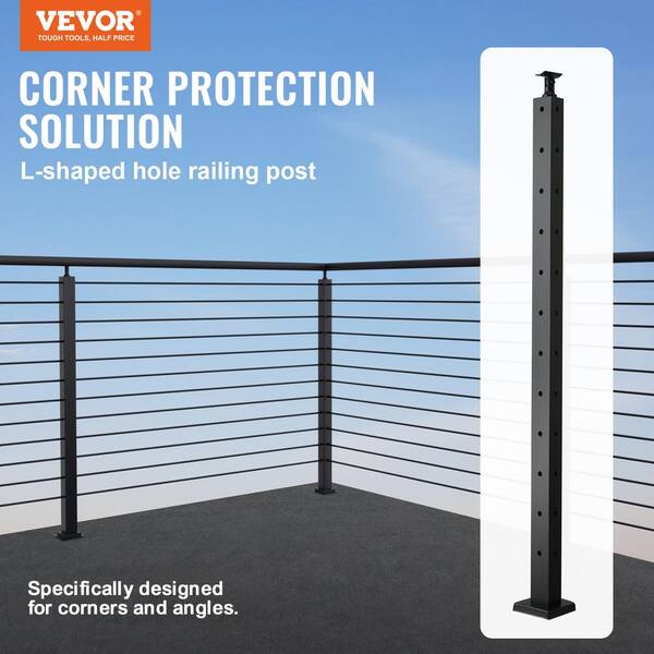 VEVOR Cable Railing Post 36 in. L x 1 in. W x 2 in. H Steel L-Shaped Hole Corner Railing Post Cable Rail Post (1-Pack )