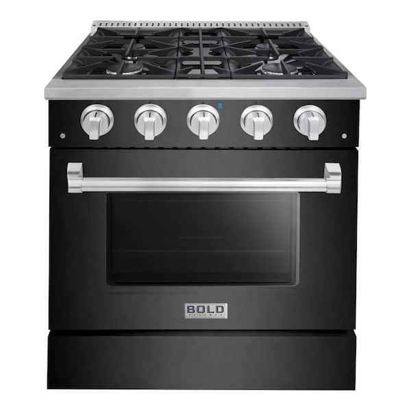 Hallman BOLD 30" 4.2 Cu.Ft. 4 Burner Freestanding Dual Fuel Range with Gas Stove and Electric Oven in Black Family