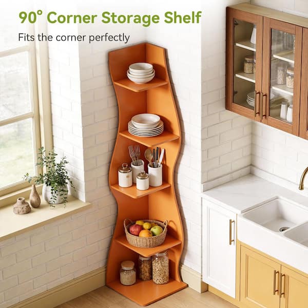 TRIBESIGNS WAY TO ORIGIN 70 in. Tall Orange Wood 5-Shelf Corner