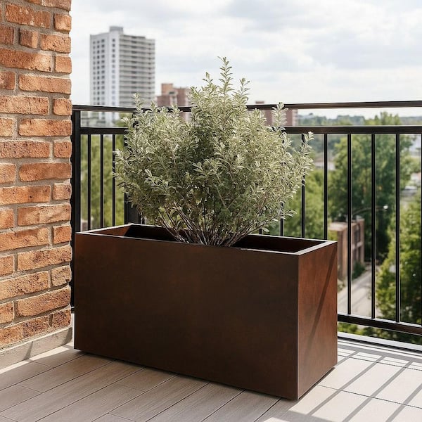 Leisuremod Bloom 19.7 in. Brown, Fiberstone and Clay Planter Rectangular for Indoor and Outdoor