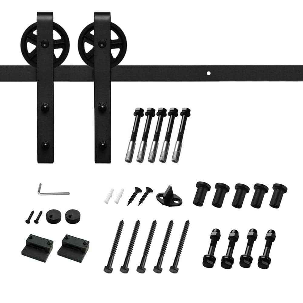 8 ft./96 in. Black Sliding Barn Door Track and Hardware Kit (Bigwheel J Sha