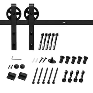 8 ft./96 in. Black Sliding Barn Door Track and Hardware Kit (Bigwheel J Shape Hanger) for Single Door with Floor Guide