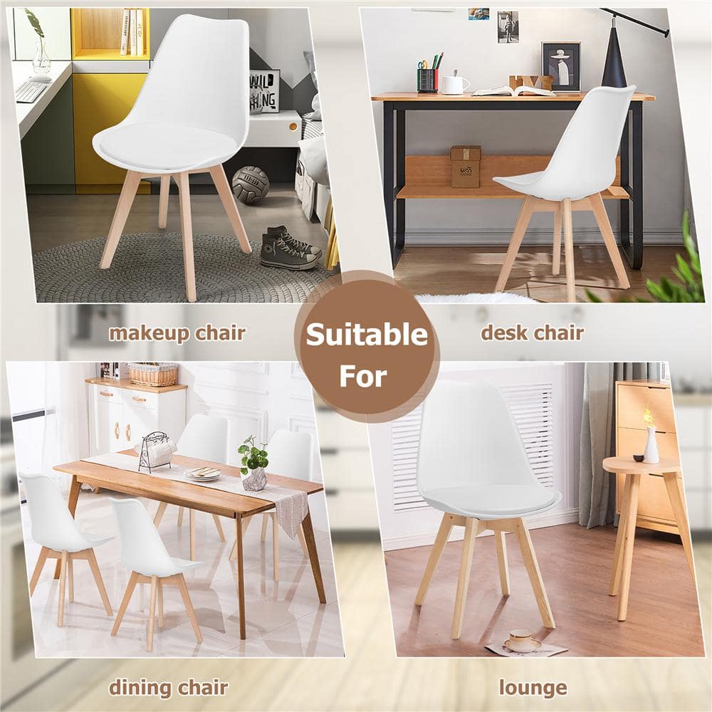 White High Back Upholstered Leather Side Chair Set with Wood Legs