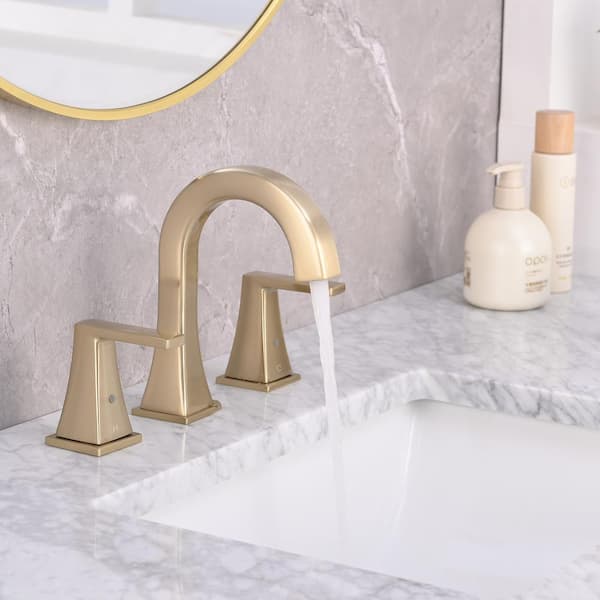 8 in. Widespread Double Handles Bathroom Faucet with Drain Kit Included in Brushed Gold