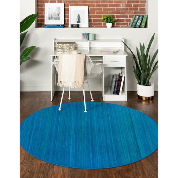 Bamboo Zhuzi Blue 7 ft. x 7 ft. Round Area Rug
