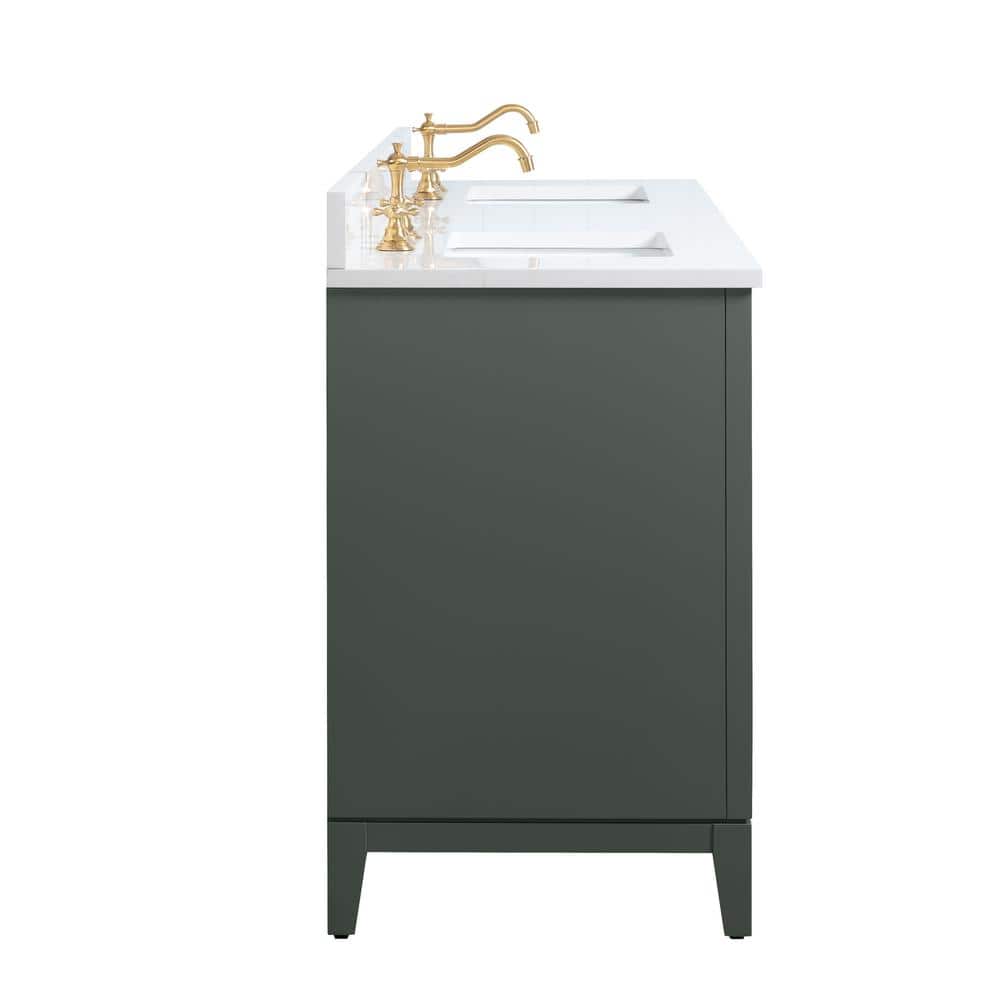 72" Vintage Green Double Sink Bathroom Vanity with Marble Top