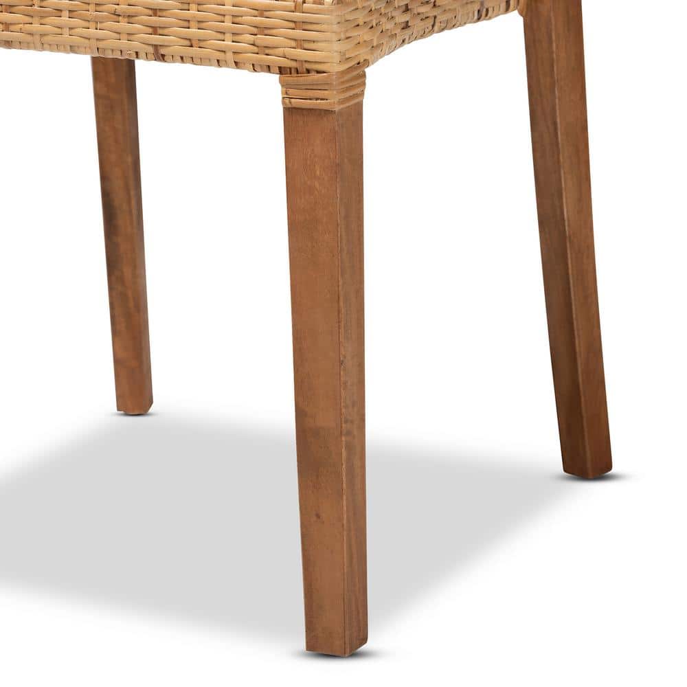 Arthur Mid-Century Modern Walnut and Natural Rattan Dining Chair Set