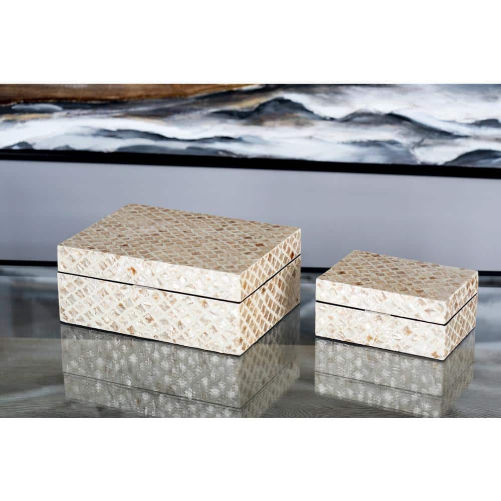 Set of 2 Cream Mother of Pearl Shell Decorative Boxes