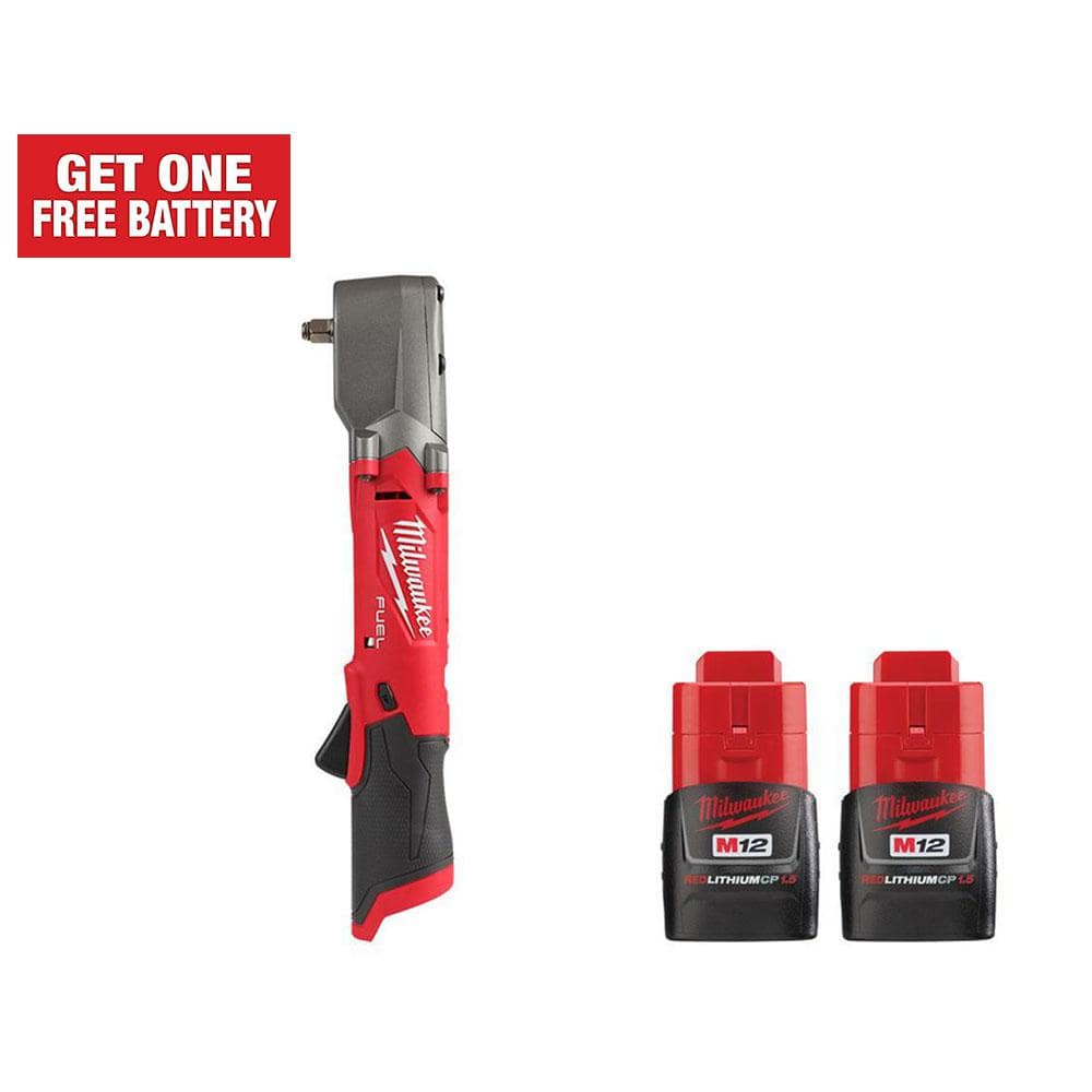 Milwaukee M12 FUEL 12V Lithium-Ion Brushless Cordless 3/8 in. Right Angle Impact Wrench With 1.5 Ah Battery Pack (2-Pack) -  2564-20-2411