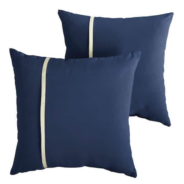 SORRA HOME Sunbrella Canvas Navy Outdoor Knife Edge Throw Pillows (2-Pack)