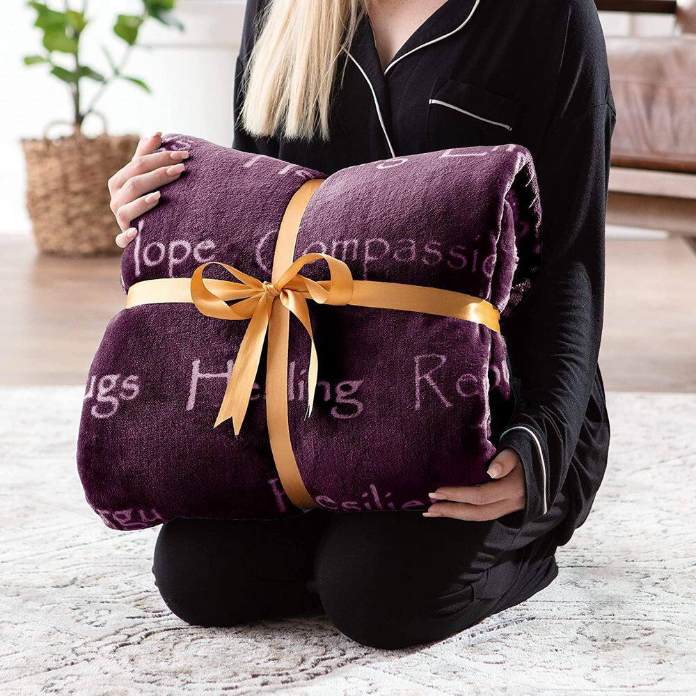 Purple Reversible Faux Fur and Sherpa Throw Blanket