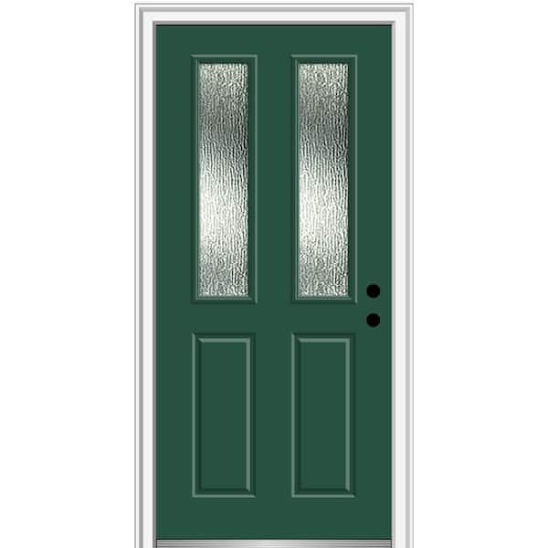 MMI DOOR 34 in. x 80 in. Left-Hand/Inswing Rain Glass Hunter Green Fiberglass Prehung Front Door on 4-9/16 in. Frame