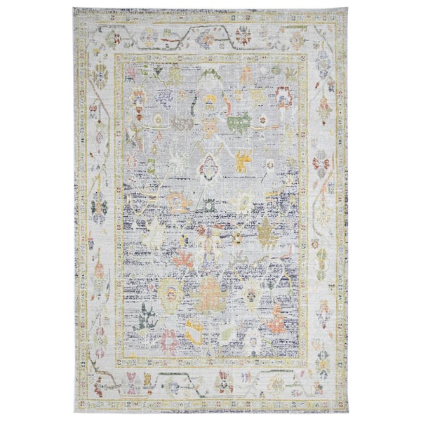 Century 9 x 12 Ivory Bordered Pattern Area Rug for High Traffic Living Room Dining Room Bedroom