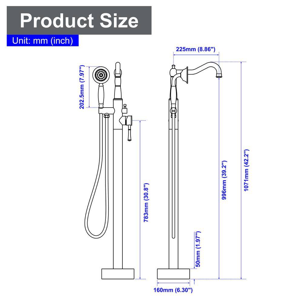 Black Stainless Steel Freestanding Bathtub Faucet with Hand Shower