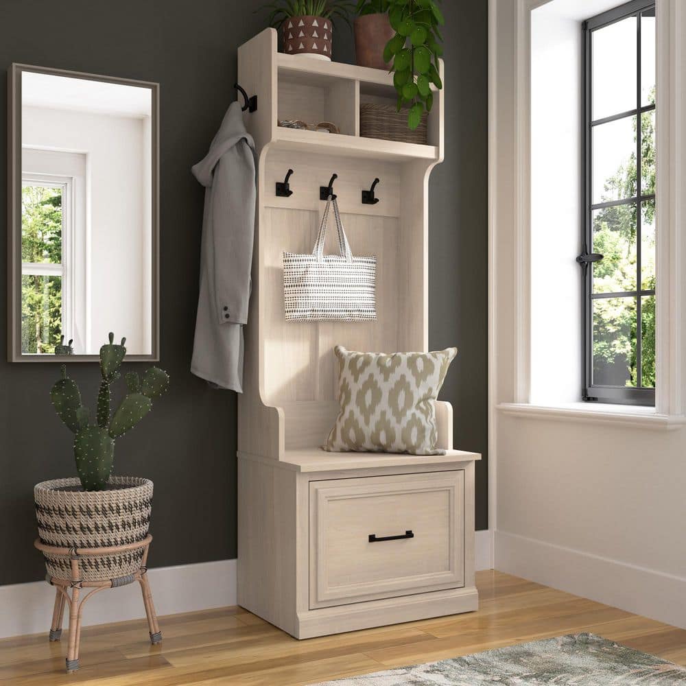 White Washed Maple Hall Tree with Storage Bench and Drawer