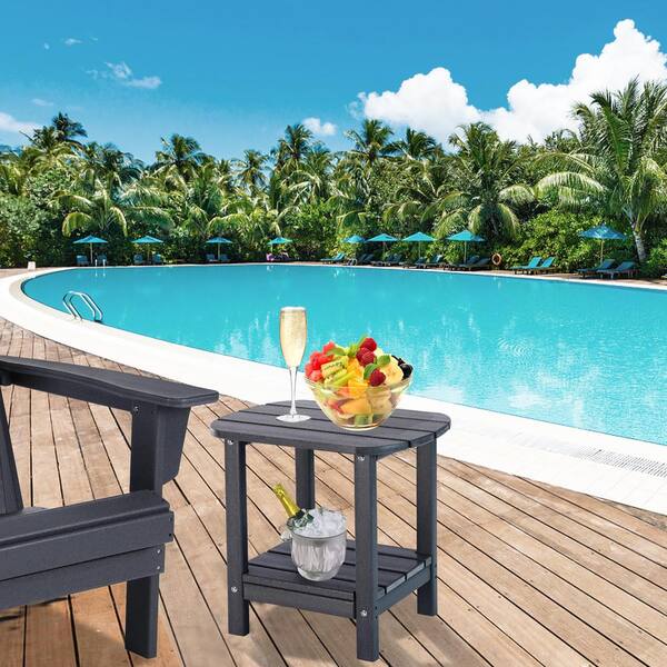 Waterproof Double Tier Gray Oval HDPE Plastic 18 in. Outdoor Side