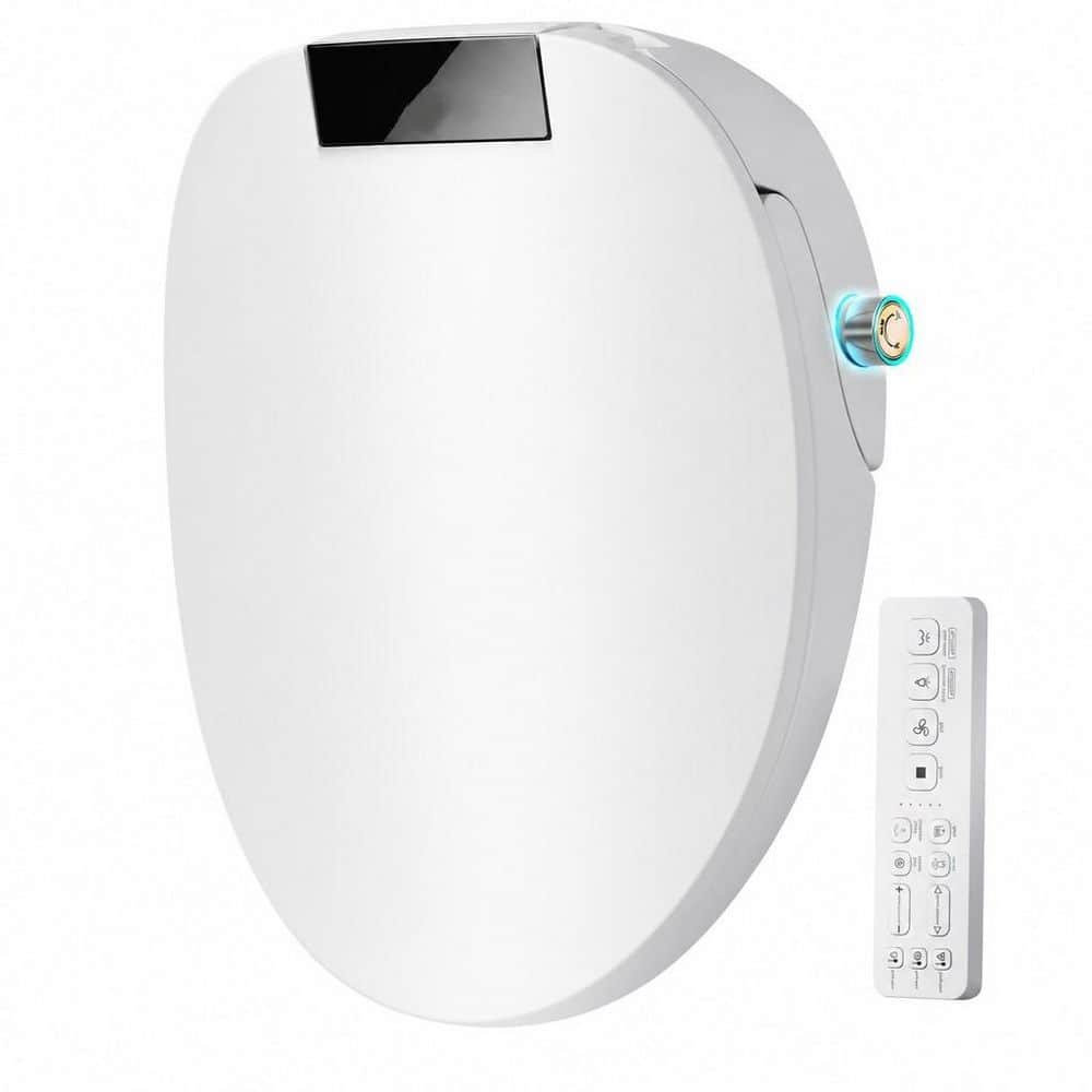 Electric Bidet Seat for Round Toilets in White with Instant Warm Water, Rear Feminine and Oscillating Washing