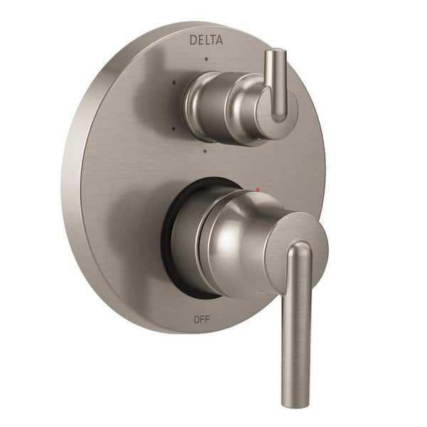 2-Handle Wall-Mount Valve Trim Kit with 6-Setting Integrated Diverter in Stainless (Valve Not Included)