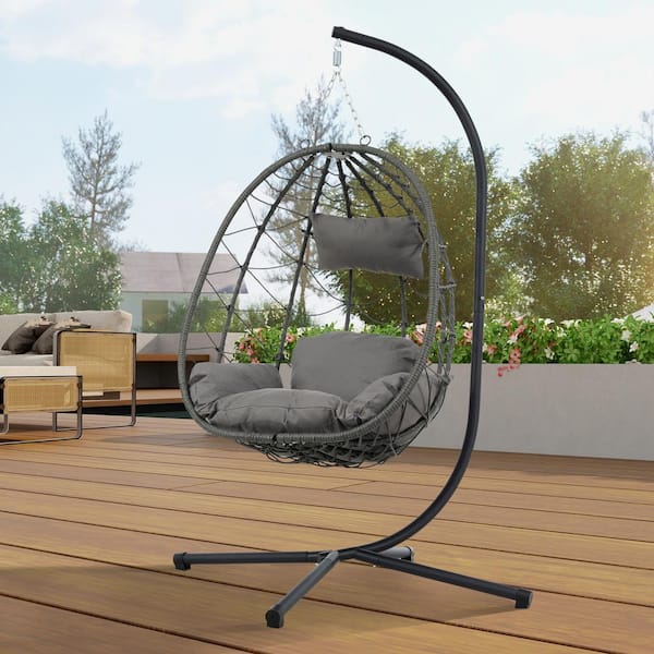 Outdoor Patio Wicker Swing Egg Chair Hanging Hanging Basket Chair with ...