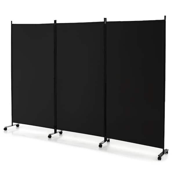 Costway 3-Panel Folding Room Divider 6Ft Rolling Privacy Screen withLockable Wheels Black