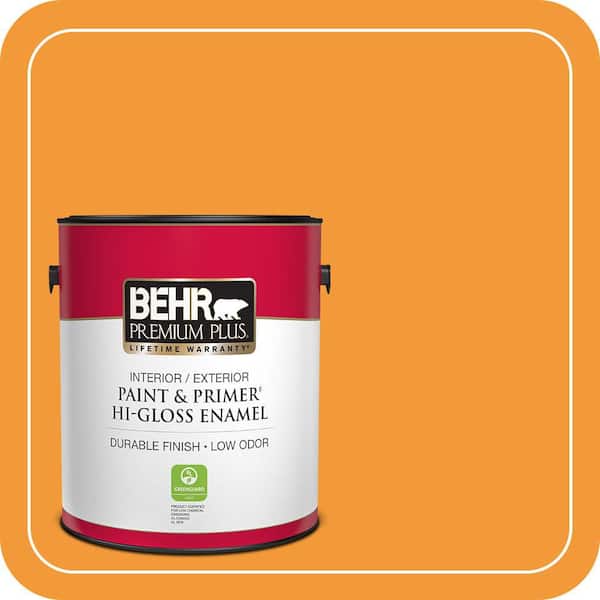 BEHR PREMIUM PLUS 1 gal. #280B-6 Amber Glow Hi-Gloss Enamel Interior/Exterior Paint & Primer