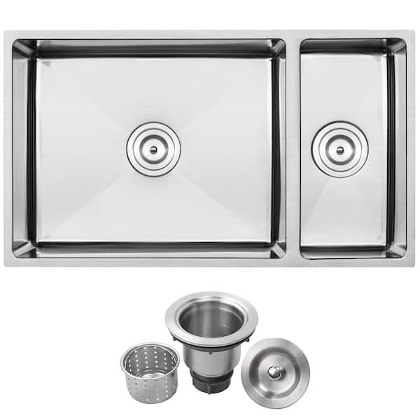 Ticor Pacific Undermount Stainless Steel 16-Gauge 31.25 in. Double Basin Kitchen Sink with Basket Strainer