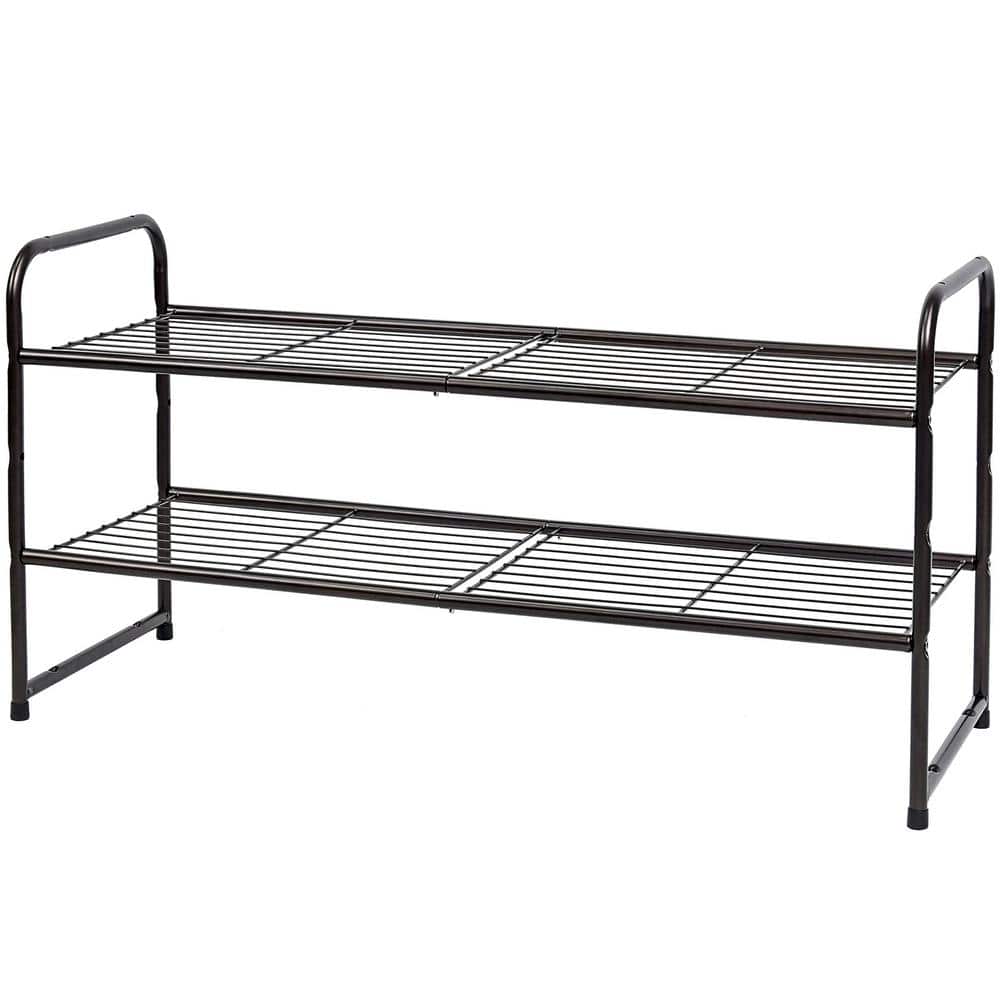 16 in. H 10-Pair Bronze Metal 2-Tiers Shoe Rack