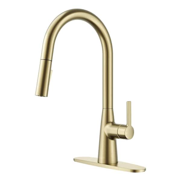 Modern Satin Brass 15.86 in. H Pull-Down Kitchen Faucet with 360° Swivel Spout