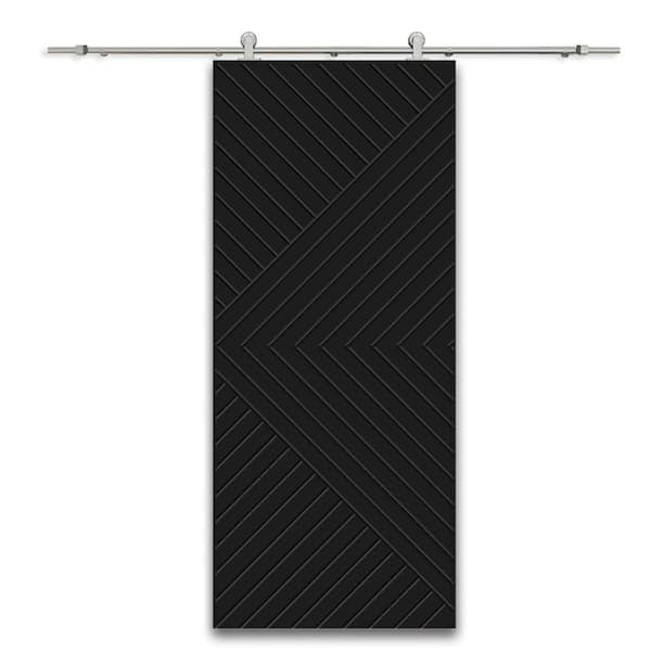 CALHOME Chevron Arrow 34 in. x 80 in. Fully Assembled Black Painted MDF Modern Sliding Barn Door with Hardware Kit