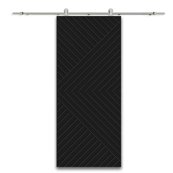 CALHOME Chevron Arrow 38 in. x 84 in. Fully Assembled Black Painted MDF Modern Sliding Barn Door with Hardware Kit