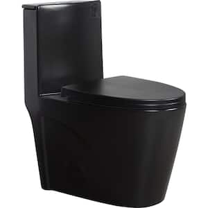 Stylish Design 15.55 in. 1-Piece 1.1/1.6 GPF Dual Flush Elongated Toilet with Soft-Close Seat in Black and Water-Saving