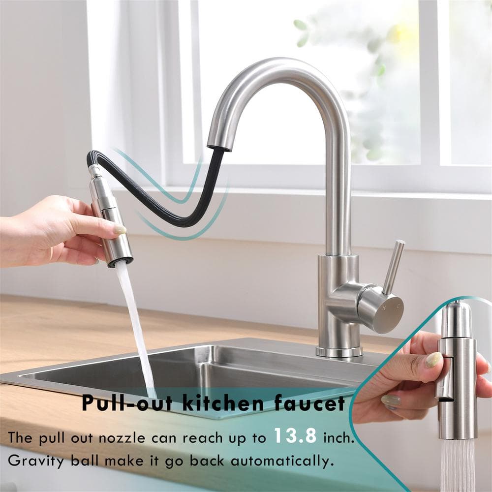 Brushed Nickel Stainless Steel Pull-Down Kitchen Faucet
