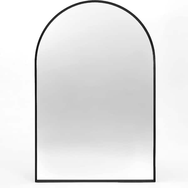 20 in. W x 30 in. H Arched Metal Framed Wall Bathroom Vanity Mirror in Black