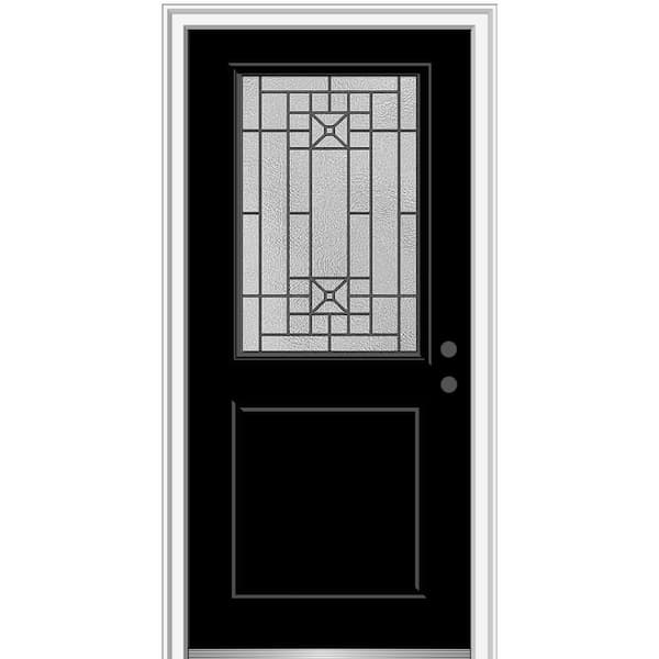 MMI Door 32 in. x 80 in. Courtyard Left-Hand 1/2 Lite Decorative Painted Fiberglass Smooth Prehung Front Door, 4-9/16 in. Frame