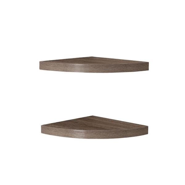 DANYA B 11.5 in. x 11.5 in. Rustic Weathered Oak Corner Radial Shelves (Set of 2)