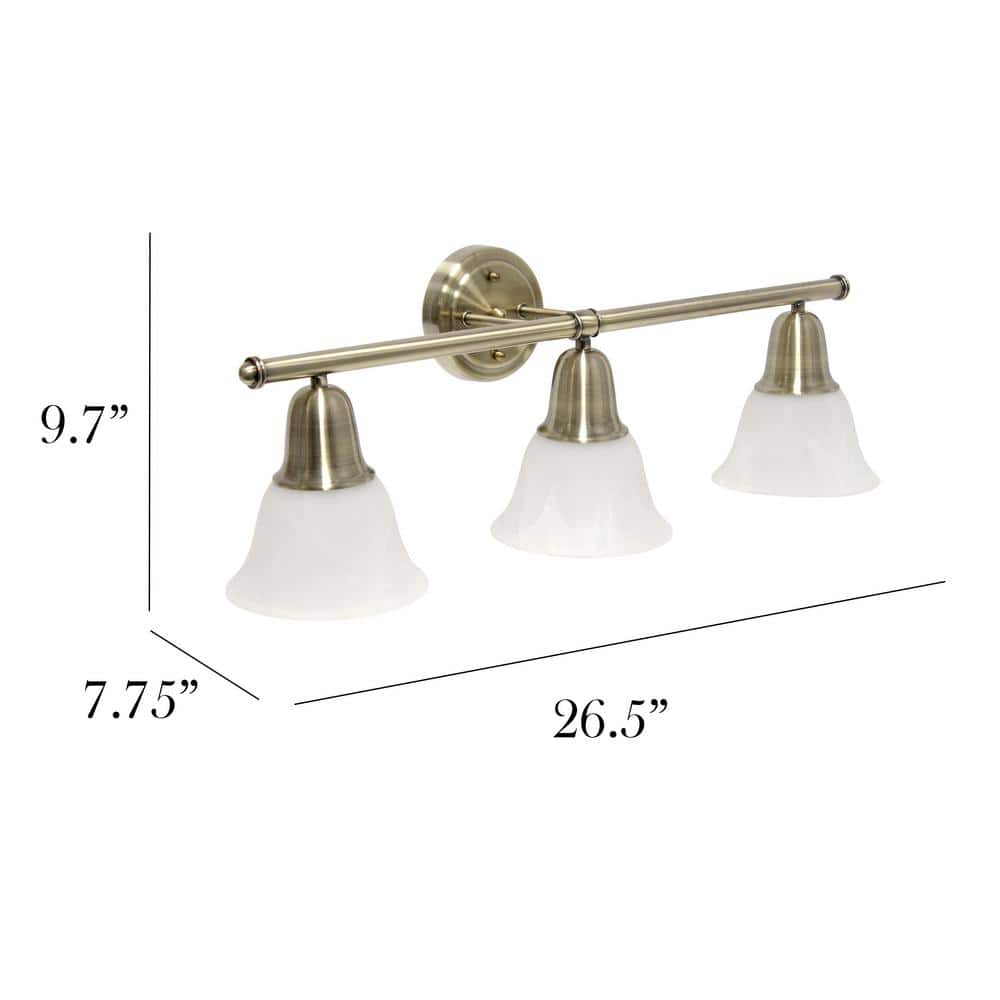 Antique Brass 27" Vanity Light with Frosted Glass Shades