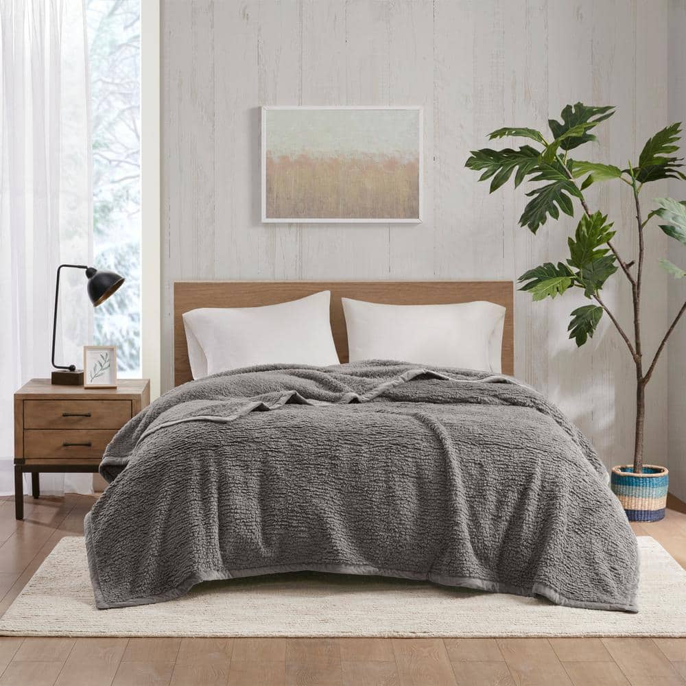 King Size Gray Fleece Reversible Blanket with Velvet Binding