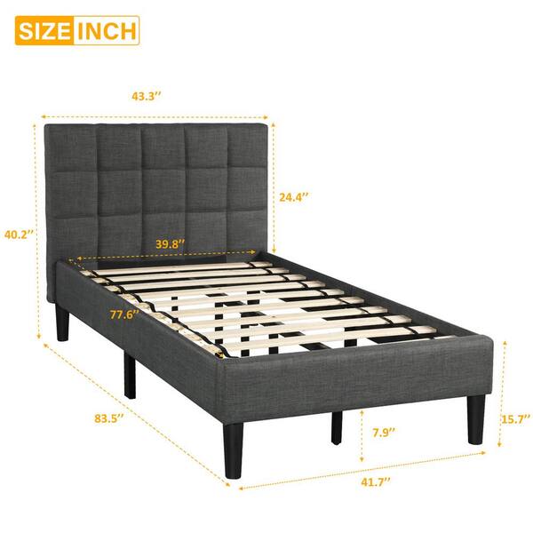 Magic Home Gray Twin Size Upholstered, Blackstone Upholstered Square Stitched Platform Bed King Dimensions