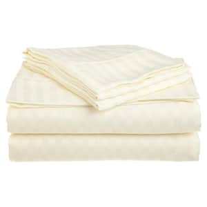 Home Sweet Home 1800-Luxurious Hotel Extra Soft Deep Pocket Stripe Microfiber Sheet Set (Queen, Ivory)